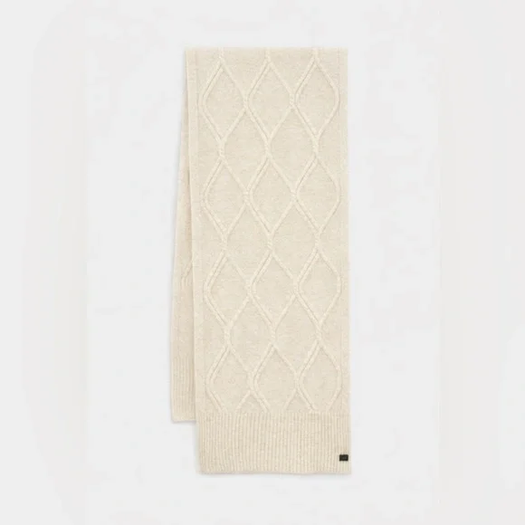 All Saints Cable Knit Ivory Rectangle Scarf Laurie 100% Wool Preppy Quiet Luxury - Picture 2 of 8